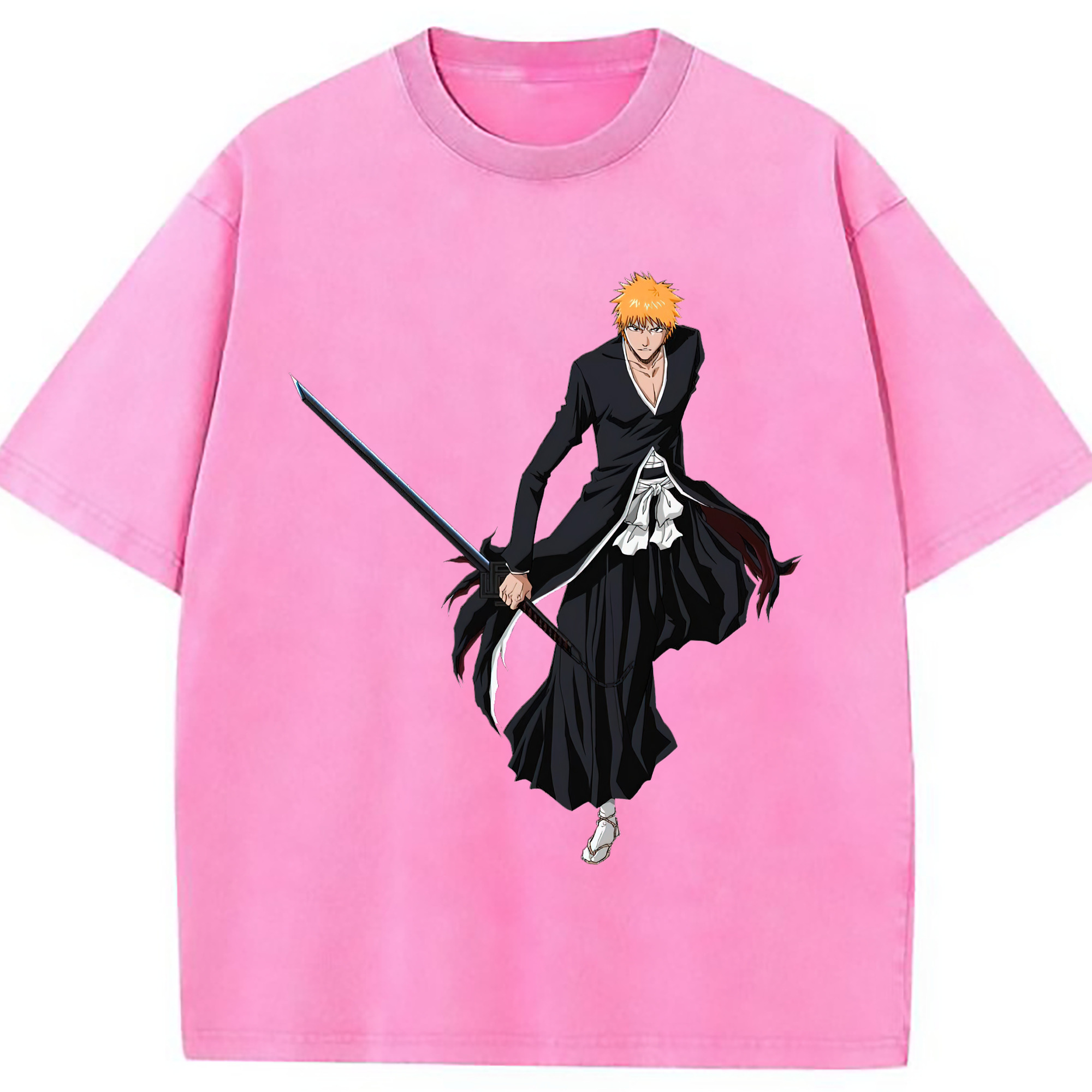 （画像用） ブリーチ 黒崎一護（くろさき いちご）BLEACH Kurosaki Ichigo 綿100% ヴィンテージ風 半袖Tシャツ（フロントプリント）